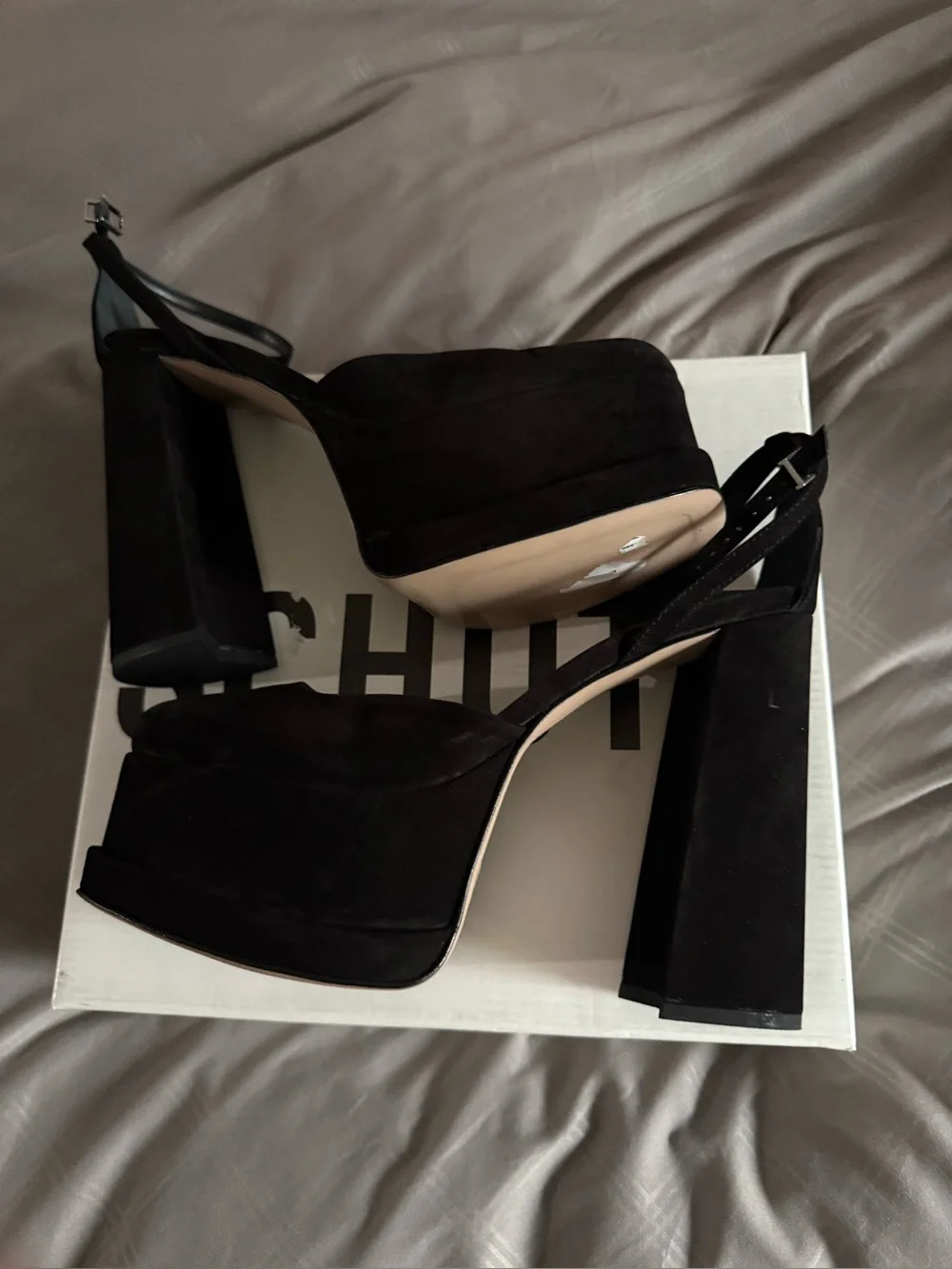 Schutz Luan Black Nubuck Platform Heels Block Pump Size [Insert Size]